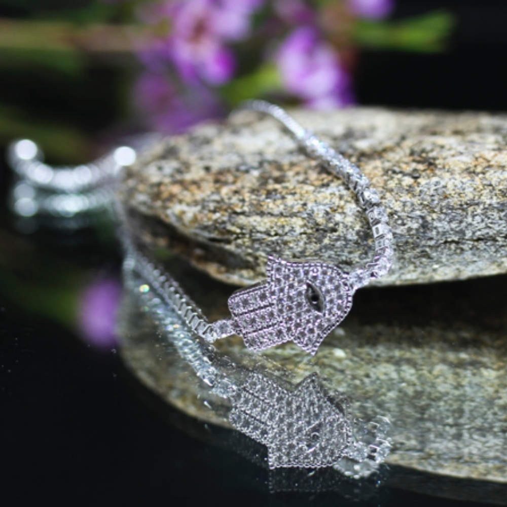 18KT Gold Dipped CZ Pave Hamsa Evil Eye Bracelet - Picture 8 of 8
